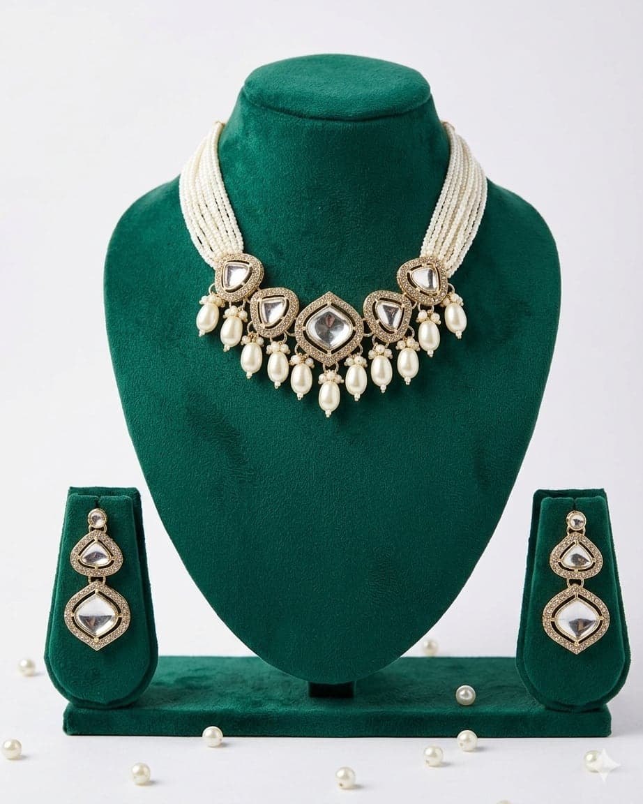 Manchaha Multi-Layered Small White Pearls Set