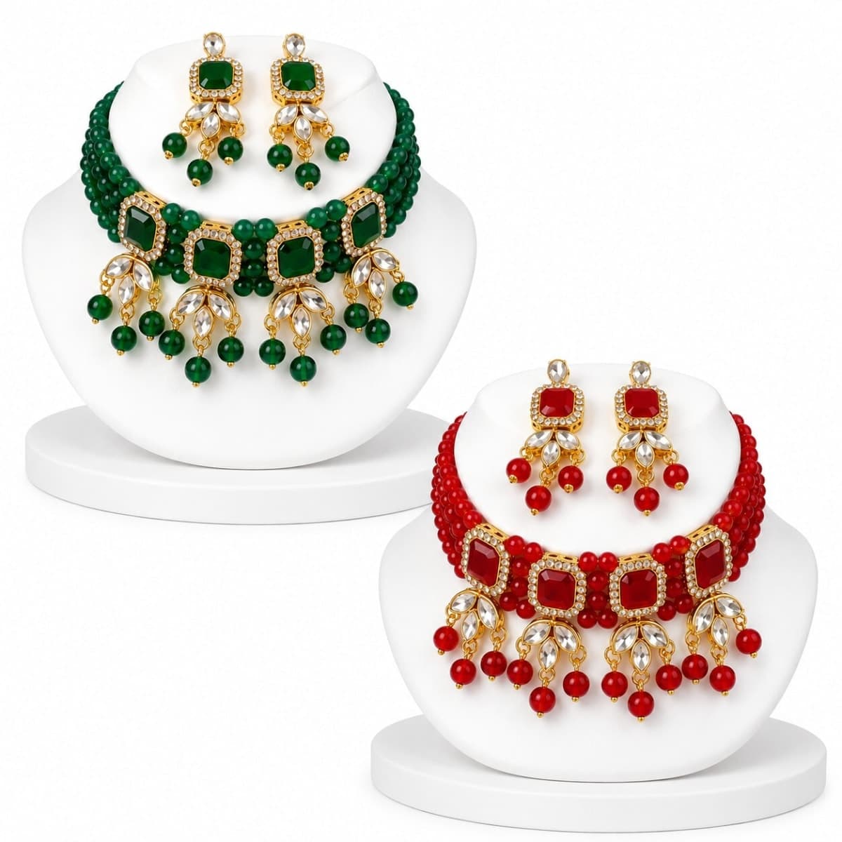 Manchaha Gold Plated Red-Green Choker Combo Set