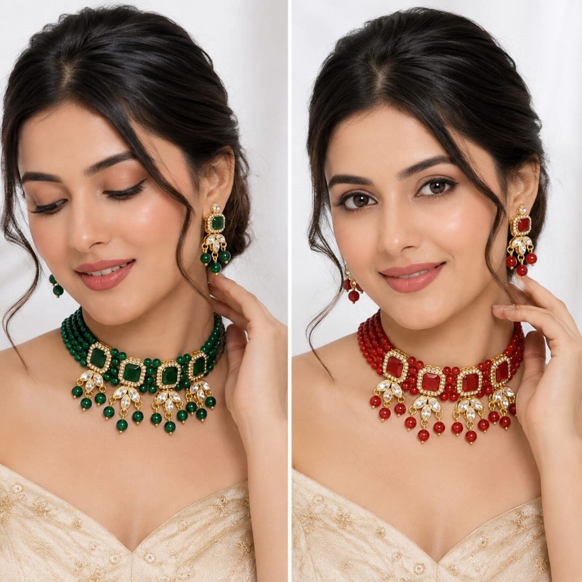 Manchaha Gold Plated Red-Green Choker Combo Set