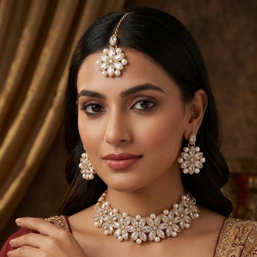 Manchaha White pearl choker set