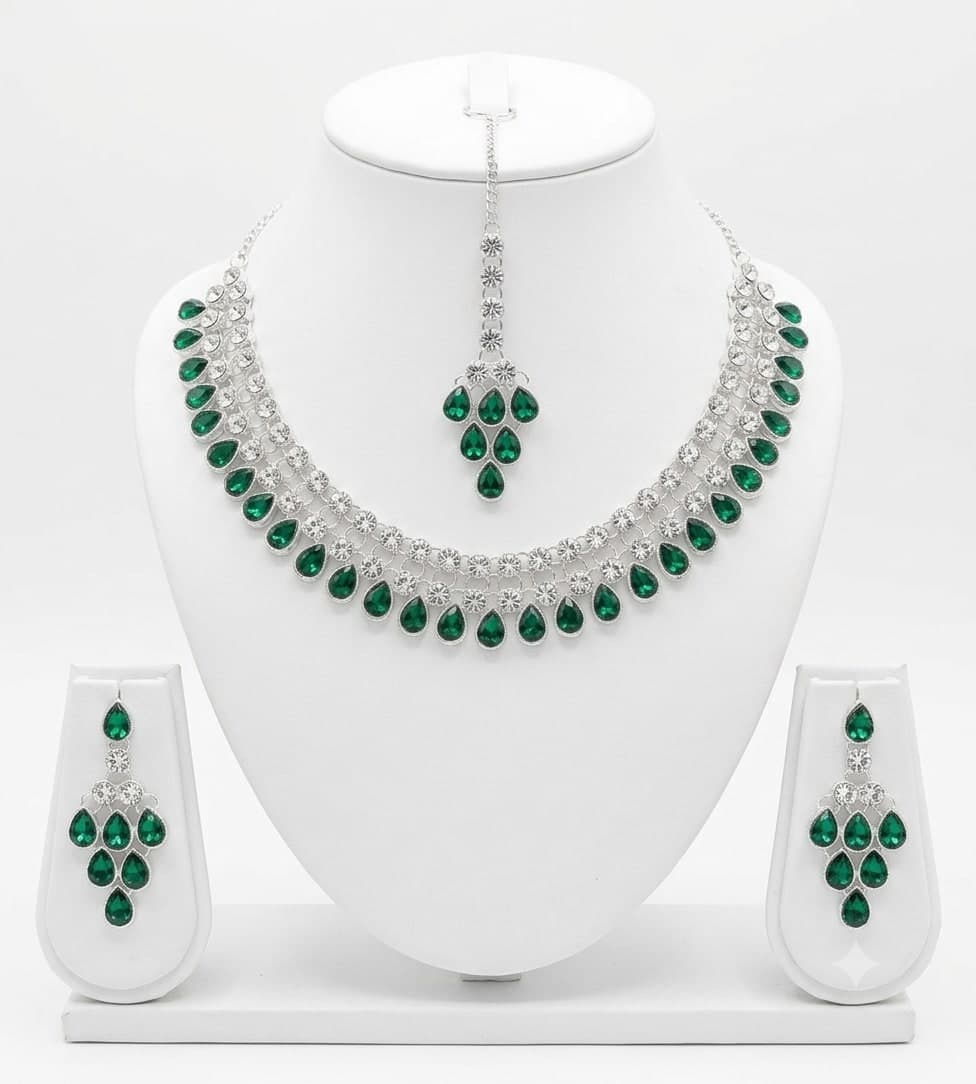 Manchaha Silver Plated Kundan Necklace - Babypink - Green