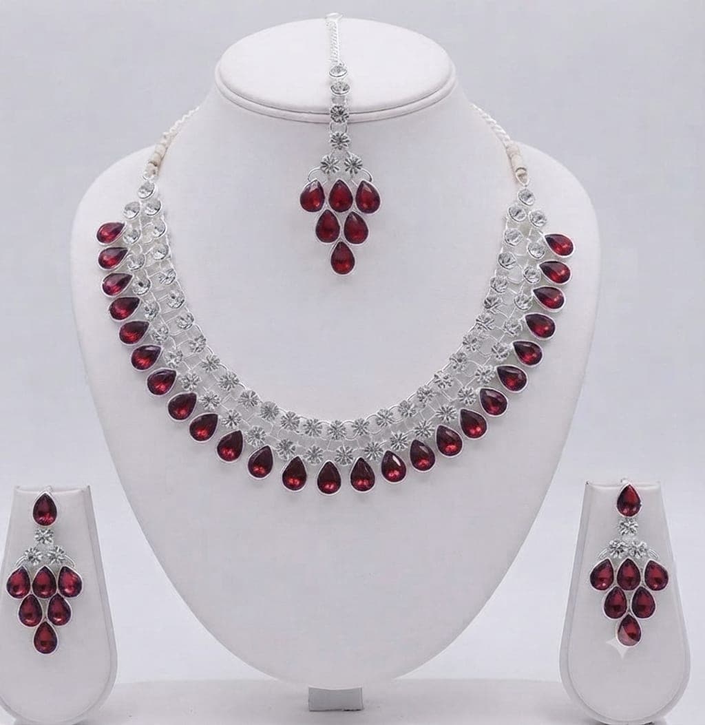 Manchaha Silver Plated Kundan Necklace - Babypink - Red