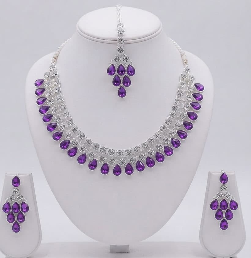 Manchaha Silver Plated Kundan Necklace - Babypink - Purple