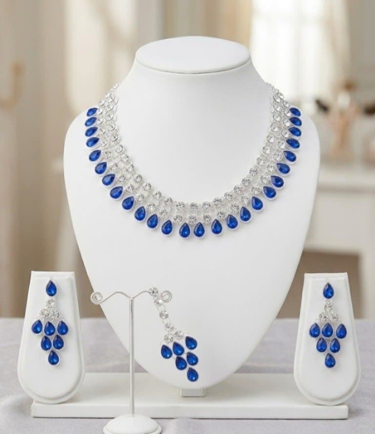 Manchaha Silver Plated Kundan Necklace - Babypink - Blue
