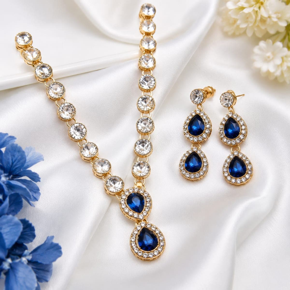 Manchaha Kundan and White Stone Necklace Set - Green - Main
