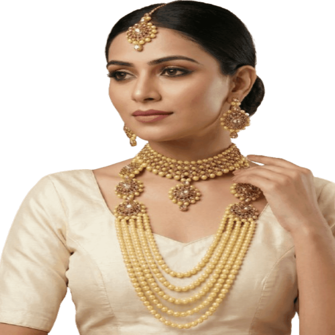 Manchaha Gold Plated Combo Jewellery Set - White - Main