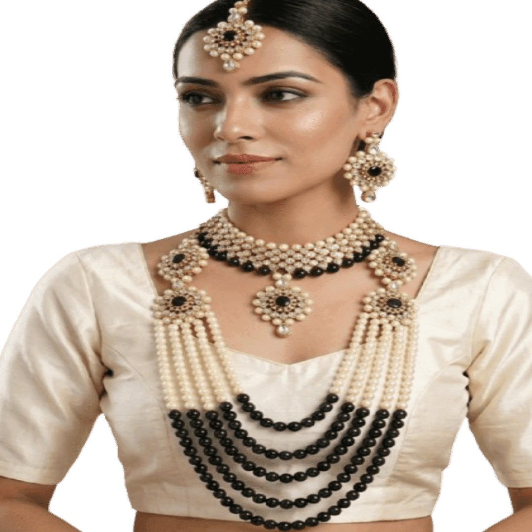 Manchaha Gold Plated Combo Jewellery Set - White - Black