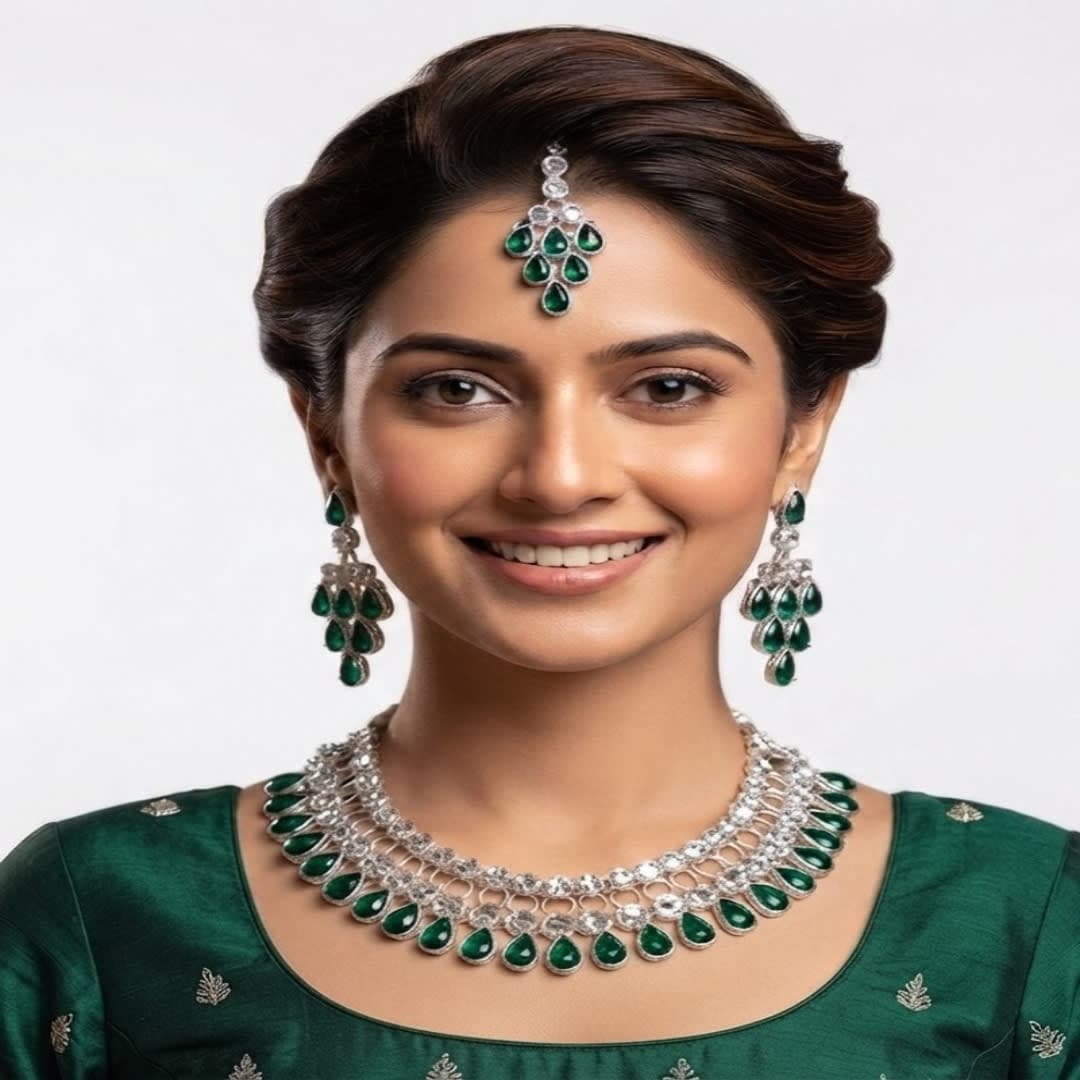 Manchaha Silver Plated Kundan Necklace - Babypink - Green