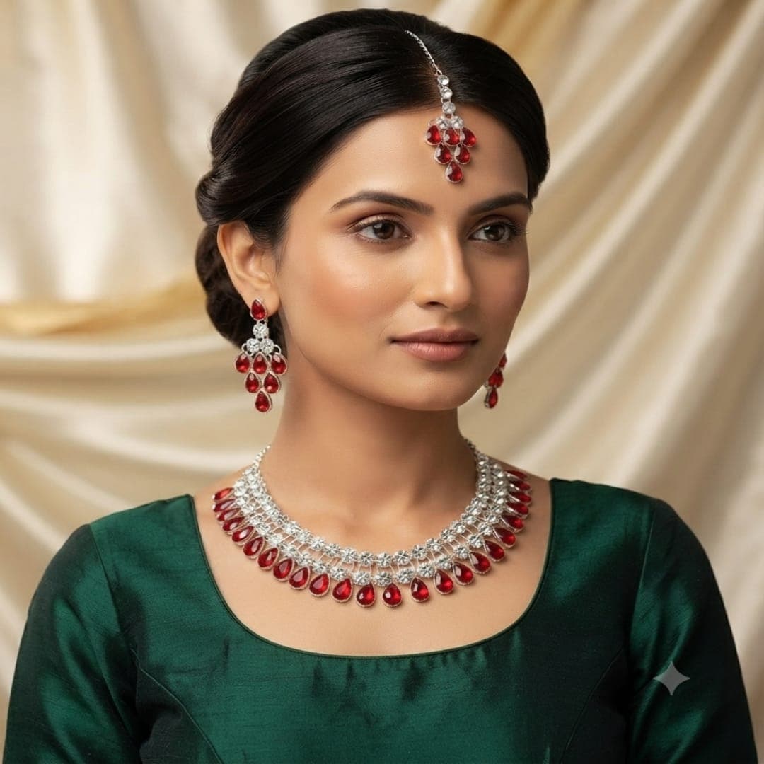 Manchaha Silver Plated Kundan Necklace - Babypink - Red