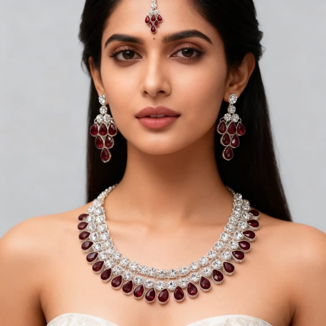 Manchaha Silver Plated Kundan Necklace - Babypink - Maroon