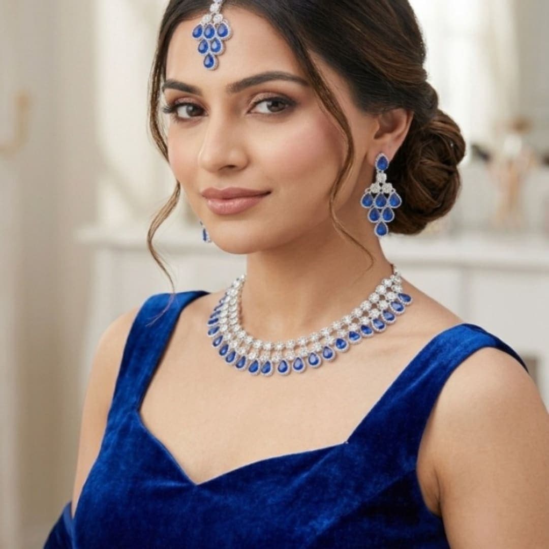 Manchaha Silver Plated Kundan Necklace - Babypink - Blue