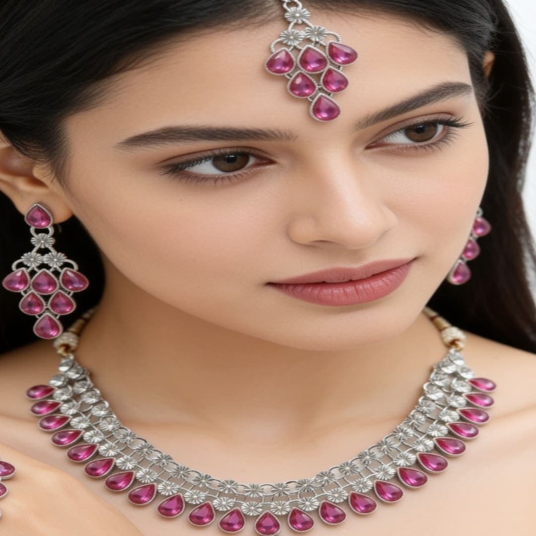 Manchaha Silver Plated Kundan Necklace - Babypink - Pink