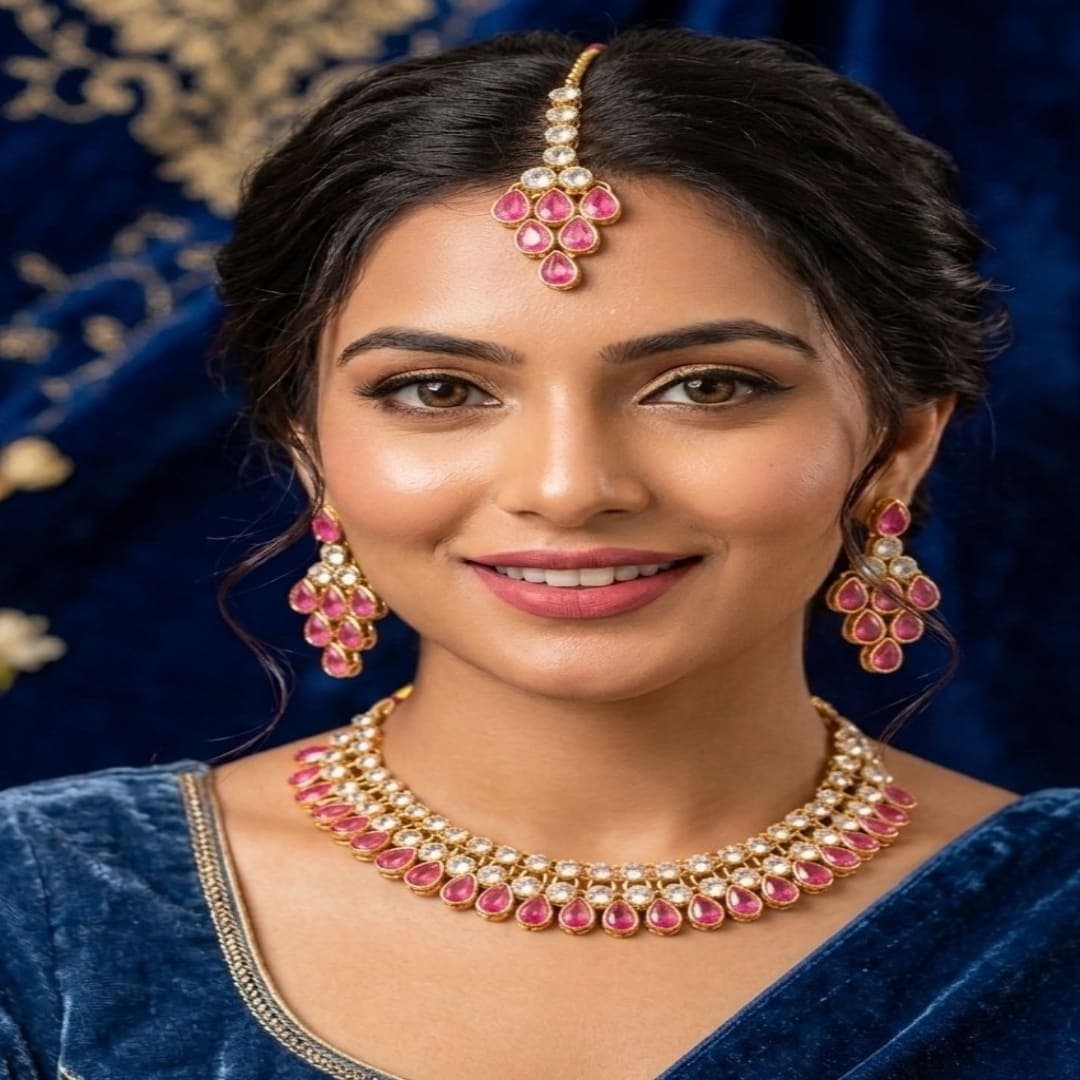 Manchaha Silver Plated Kundan Necklace - Babypink