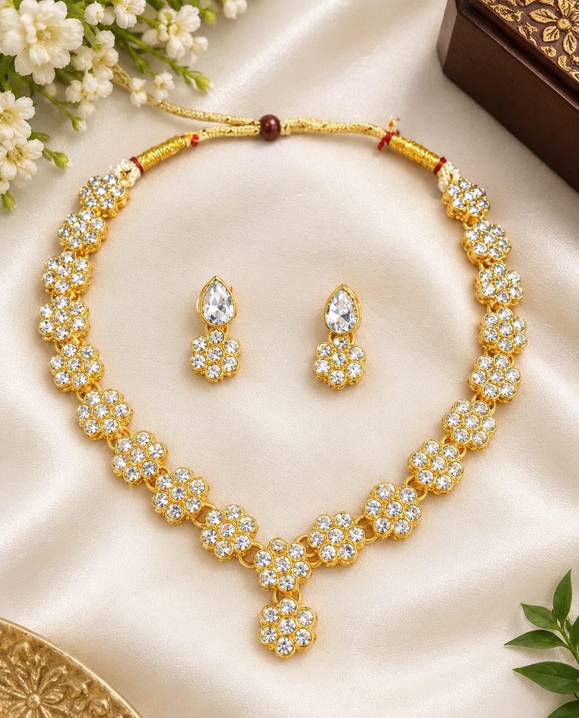 Manchaha Gold Plated Flower Necklace Set