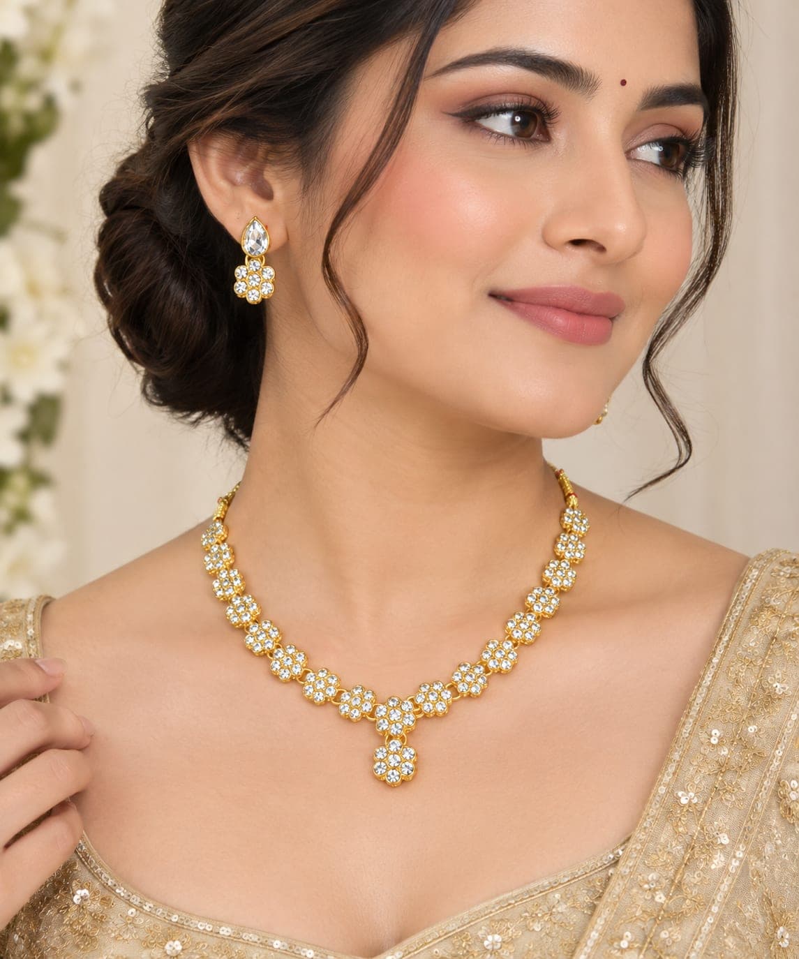 Manchaha Gold Plated Flower Necklace Set